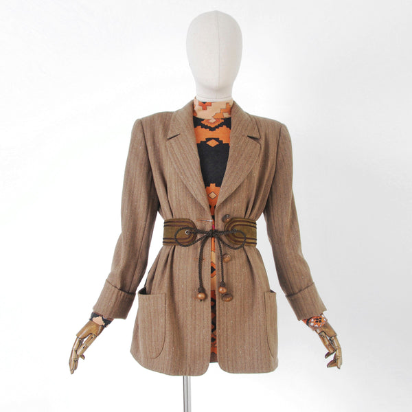 EMANUEL UNGARO Paris vintage brazer jacket - 90s brown wool blend blazer, unworn vintage brazer, new with tags and pockets, chevron pattern