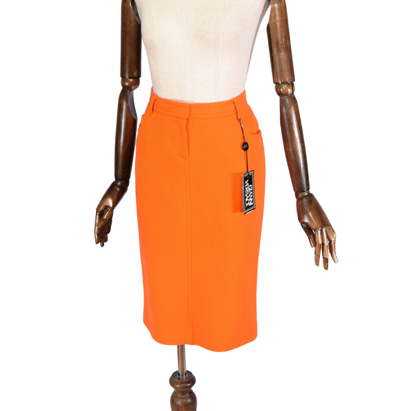 GIANNI VERSACE vintage skirt from the 1990s, VERSACE wool orange skirt, size L