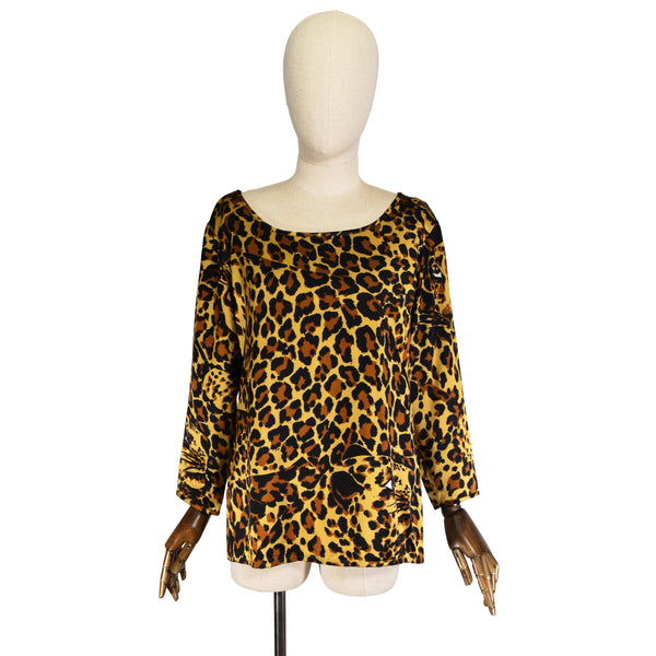 DOCUMENTED YSL blouse, vintage 1986/87 printed silk blouse, Yves Saint Laurent Rive Gauche leopard print top.