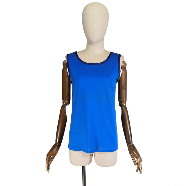 SAINT LAURENT tank top, vintage from the 1980s, sleeveless blue top, shirt from YSL Rive Gauche, simple blouse for summer, made in France