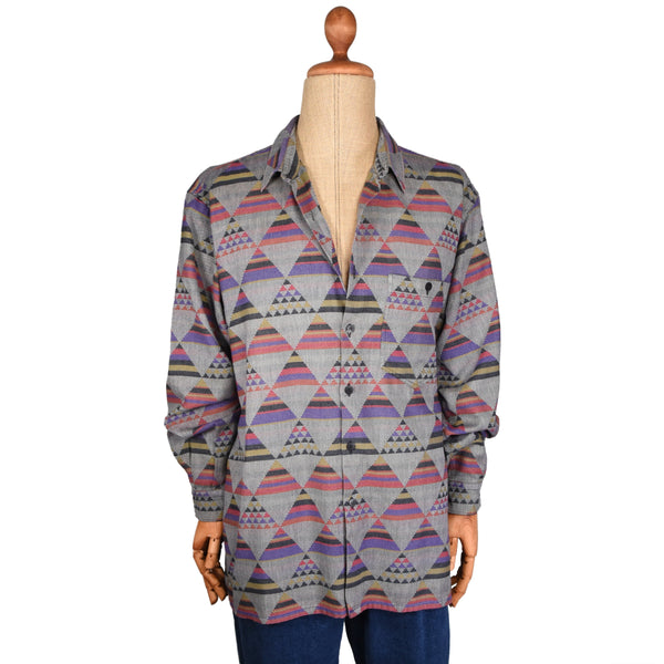 MISSONI shirt. Vintage from the 2000s. Ikat print pattern. Male buttoned shirt. button-down shirt. Cotton fabric. Multicolor shirt.