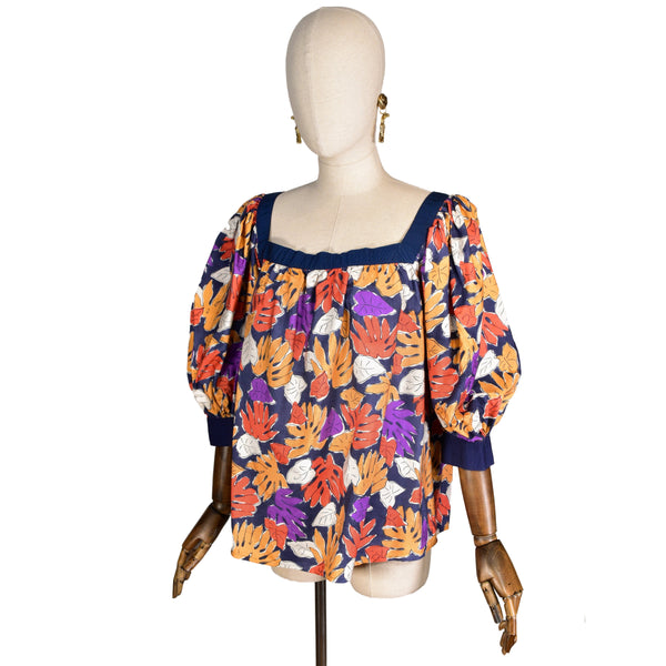 SAINT LAURENT vintage 80s blouse, vintage printed silk blouse , wide Yves Saint Laurent Rive Gauche top.