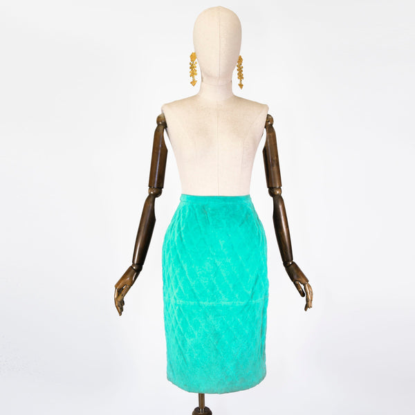 VALENTINO suede skirt. Vintage turquoise blue suede skirt Valentino Boutique, 80s.