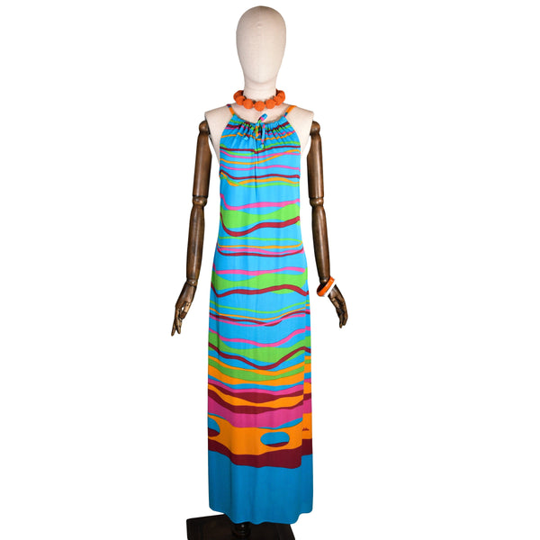 RENATO BALESTRA dress. Long beach style dress. 80's print dress.