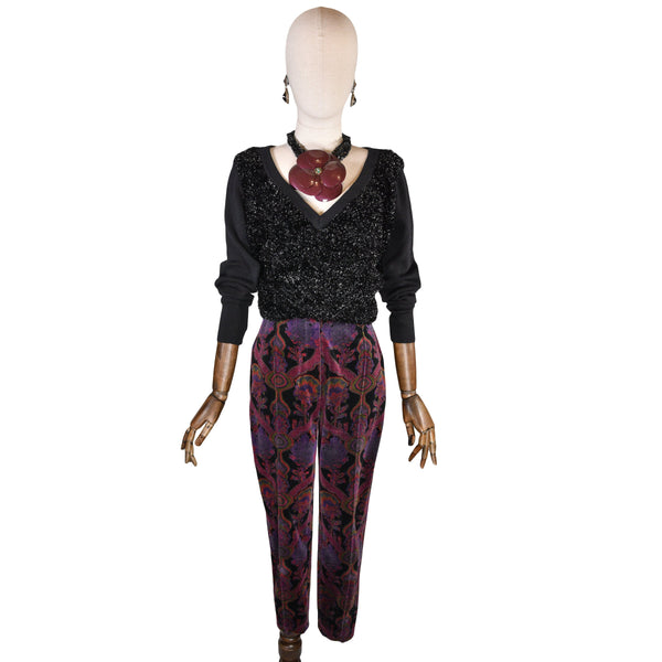 GIANNI VERSACE trousers. Vintage printed velvet pants. Women's pants from the 80's.