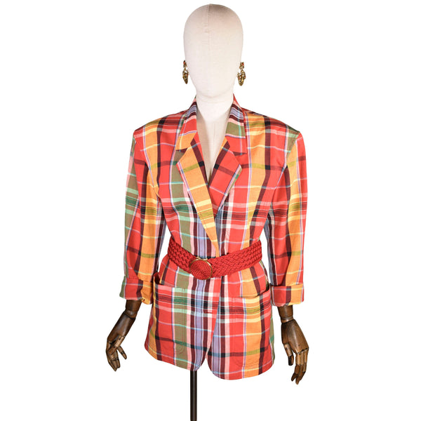 Vintage KENZO jacket. Lightweight linen and cotton jacket. 80's plaid jacket.