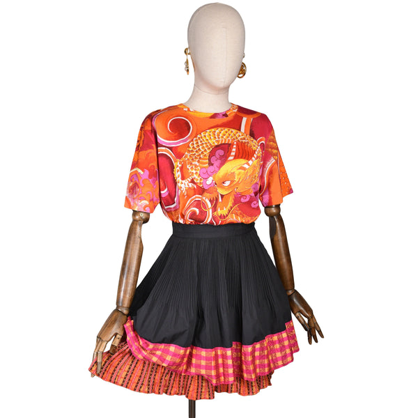 CHRISTIAN LACROIX vintage skirt, short pleated cotton skirt with ruffles.