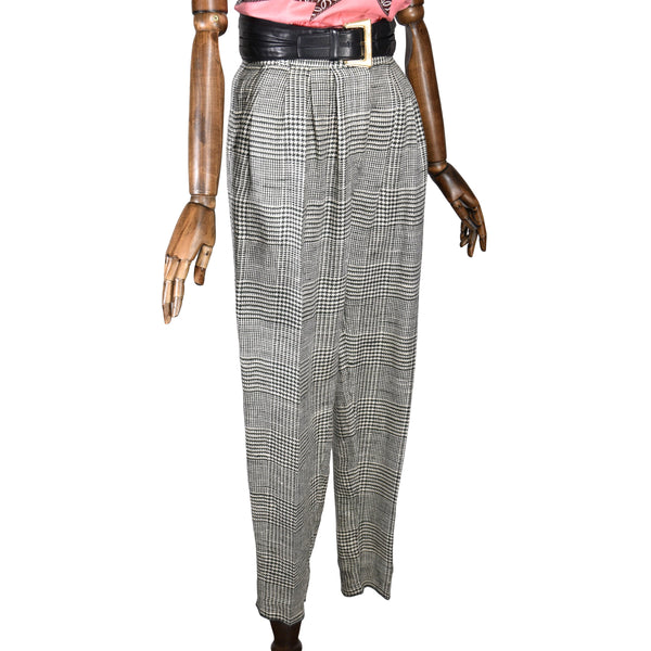 GIANNI VERSACE vintage trousers, houndstooth woven, 100% linen fabric from the 80s.