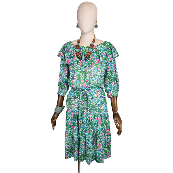 GIVENCHY vintage printed cotton dress, Givenchy Nouvelle Boutique floral ruffled dress from the 80s.