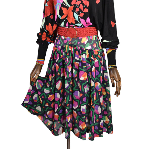 KARL LAGERFELD Printed Silk Skirt, vintage 90's chiffon skirt, size XS.