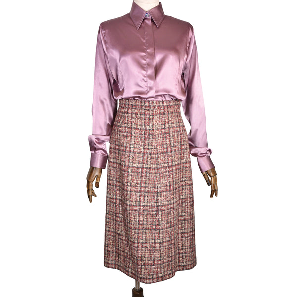 JAEGER vintage tweed skirt, early 80's wool plaid skirt from old stock.