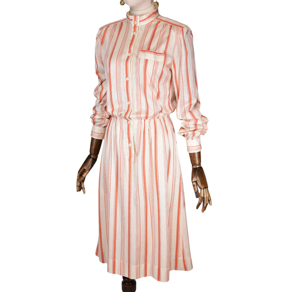 Vintage GIVENCHY dress from the 80's. Striped cotton jersey fabric dress, vintage mao neck dress.