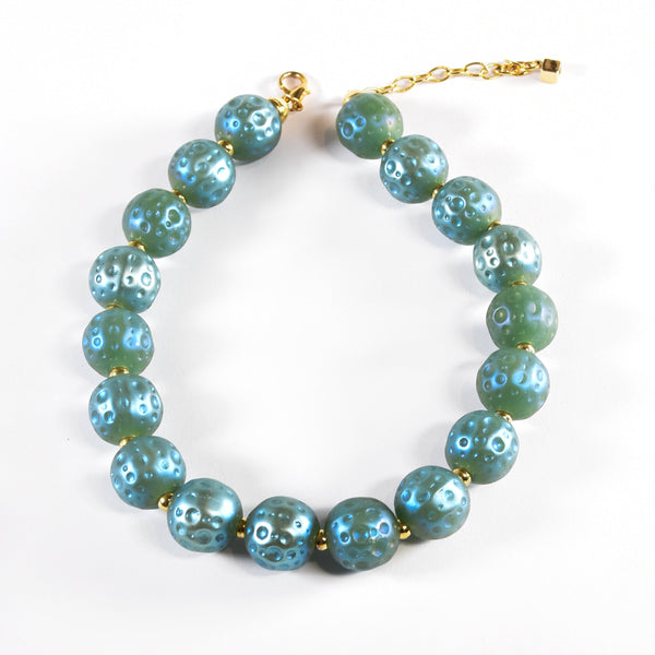 VINTAGE acrylic necklace from the 80's, pearly blue beads necklace.