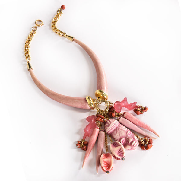 Statement Pink Resin Necklace from the 80s - Tribal Inspo for Unique Fashion