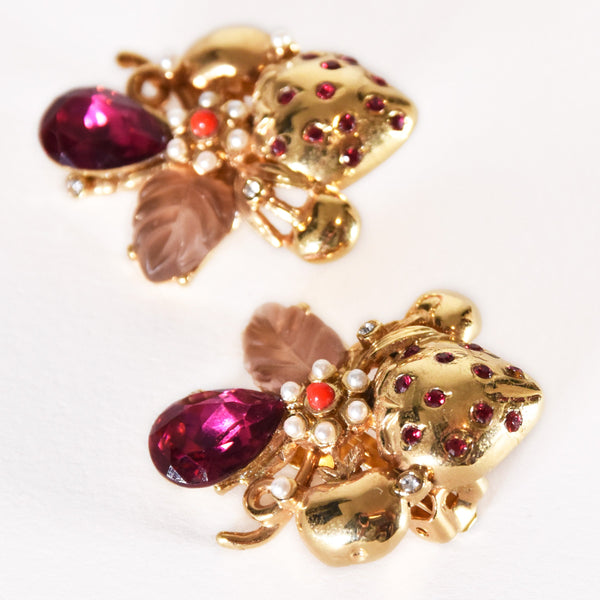 VINTAGE 1980s clip-on earrings, charming 80s vintage fruit & floral themed clip-on earrings.