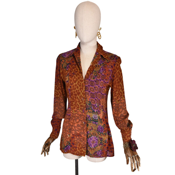 CHRISTIAN LACROIX BAZAR blouse, vintage printed shirt, mixed prints Lacroix top, 90s Christian Lacroix wool shirt.