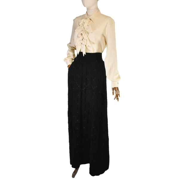 late 80s LOEWE skirt, maxi length skirt, vintage high waist velvet skirt, black velvet skirt, elegant skirt, evening designer skirt.