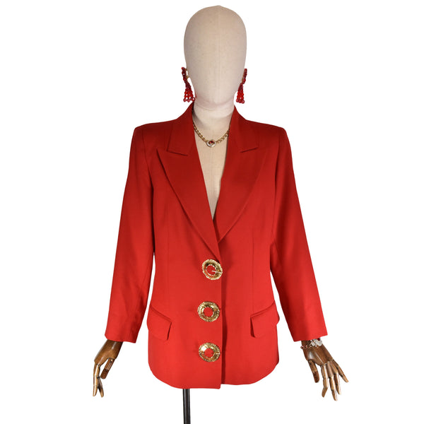 VALENTINO red vintage blazer, 90's valentino miss V wool jacket, luxury golden buttons Valentino Garavani blazer.