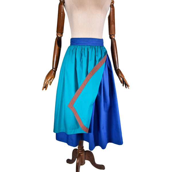 ESCADA VINTAGE 1980s skirt, vibrant blues 80s Escada original midi skirt, layered frilled waist vintage skirt.