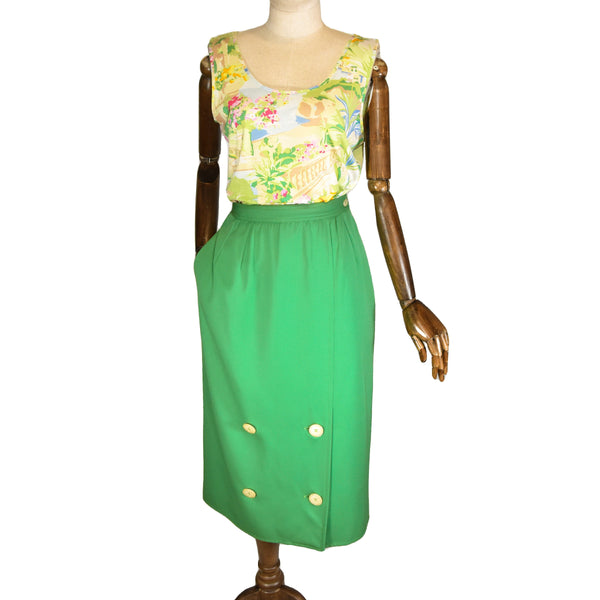 VALENTINO MISS V vintage 1990s gren wool skirt, vintage 90s straight cut skirt, new with tags designer skirt.