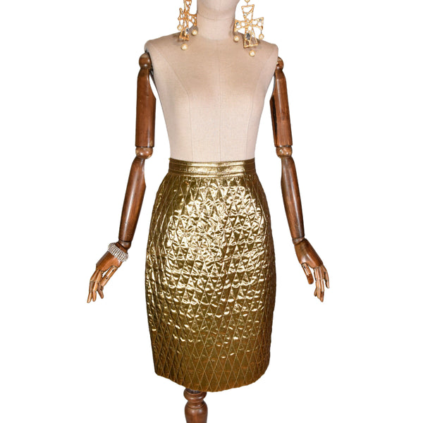 RENA LANGE skirt from the 90s, Rena Lange's golden lamé pencil skirt, Size S.