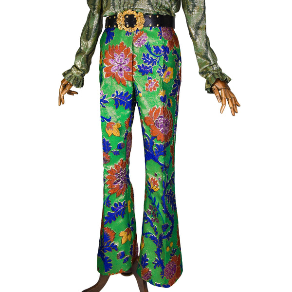 DOLCE GABBANA brocade pants, floral pattern flared pants, luxury brocade pants.