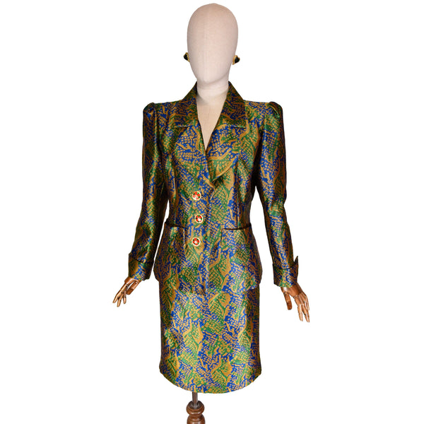 YVES SAINT LAURENT vintage suit, 1990s Ysl brocade two pieces ensemble, evening Saint Laurent Rive Gauche skirt suit.