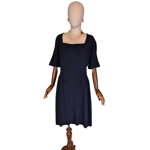 KARL LAGERFELD silk dress, 1990s navy short sleeve Lagerfeld elegant dress.