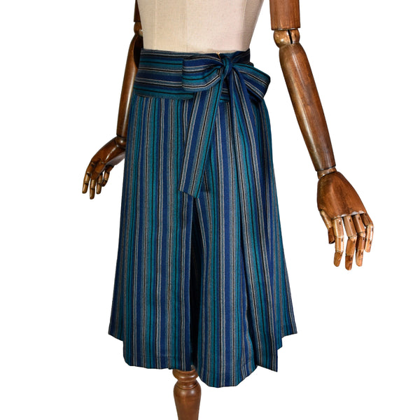 KENZO vintage wrap skirt, 1980s  striped wool skirt in shades of blue & black, designer skirt