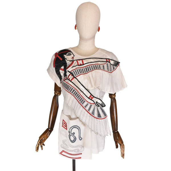 VINTAGE KORII JOKO linen blouse, 80s Egyptian-inspired design top, Korii Joko International embroidered top