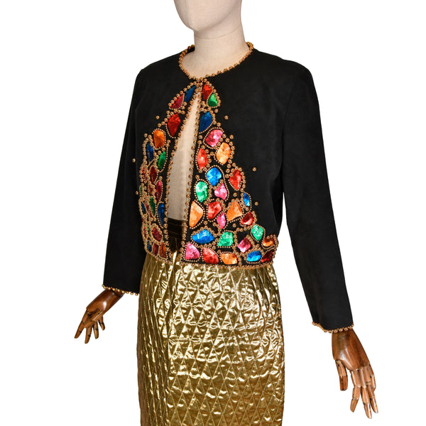 GIVENCHY NOUVELLE BOUTIQUE black jacket, 80s peachskin jacket with multicolor sequins and golden beads.