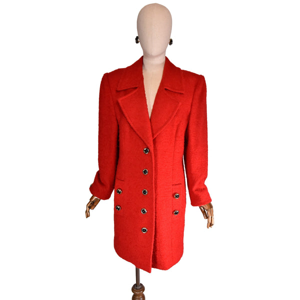 VINTAGE 80s coat, tailored red wool coat 1980s, elegant outerwear custom-made women Coat, red wool vintage coat with pockets.