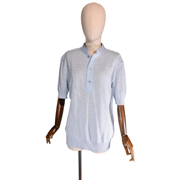 COURREGES vintage shirt, 1970s light blue cotton polo, men's retro shirt, COURREGES homme short sleeve polo, 70s casual elegant polo shirt