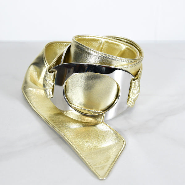 VALENTINO GARAVANI vintage gold belt, early 2000s wide leather with oval buckle, VALENTINO gold leather belt, luxury designer belt.