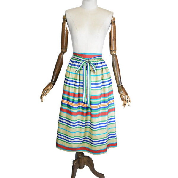 MONDI 80s skirt, vintage 80s multicolor striped cotton midi skirt, high waist skirt with pockets, vintage branded chic skirt.