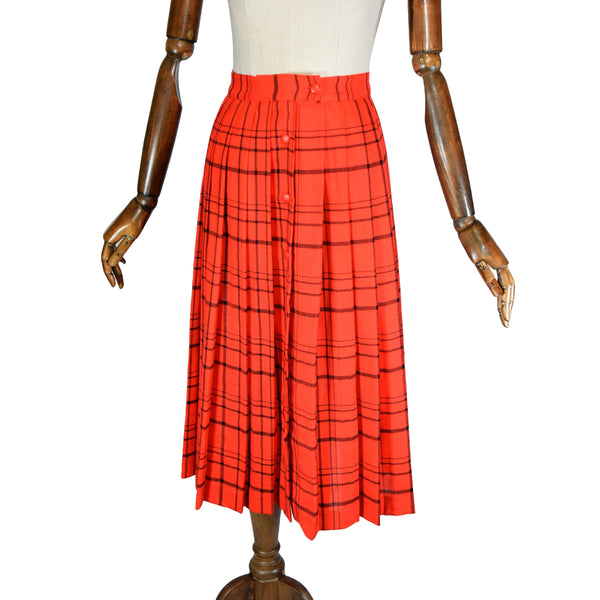 TED LAPIDUS vintage skirt, 80s pleated kilt, red & black plaid skirt, vintage wool skirt, retro plaid skirt.