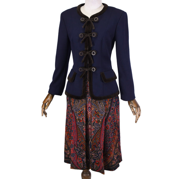 GEIGER vintage skirt, 1980s wool pleated skirt with paisley print, vintage printed skirt with side pockets, pleated retro midi skirt.