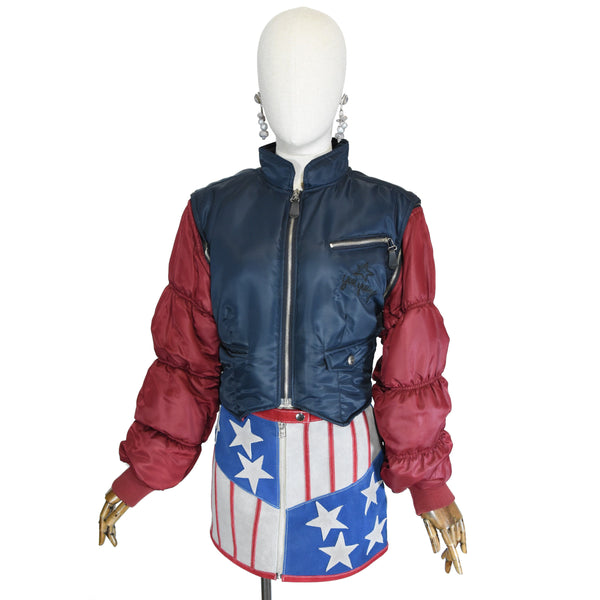 ENRICO COVERI vintage bomber jacket, 90s crop style jacket with removable sleeves, maroon and navy bomber jacket, COVERI convertible vest.