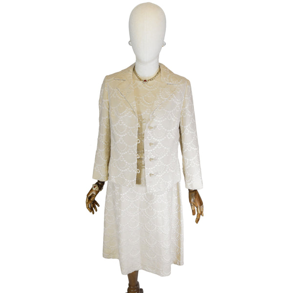 EMILIO SCHUBERTH dress, vintage early 60s linen color dress and jacket set, couture embroidered ensemble, elegant italian haute couture set.