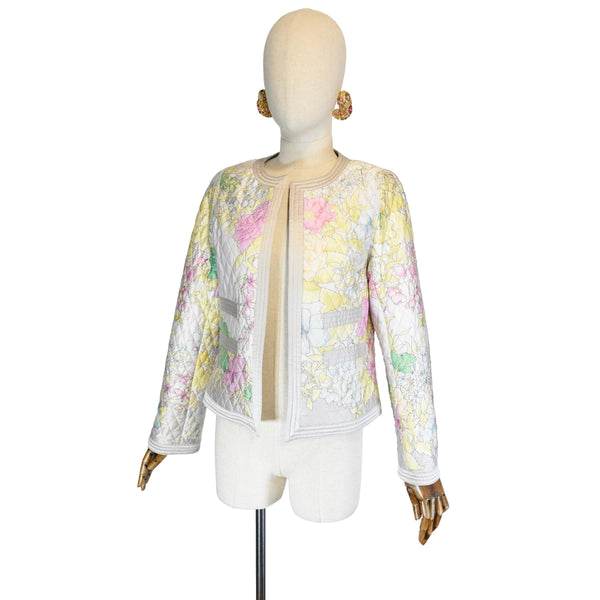 WEILL vintage jacket, satin floral printed silk jacket, 90s chic style long sleeve, 1990s open front silk vintage satin jacket.