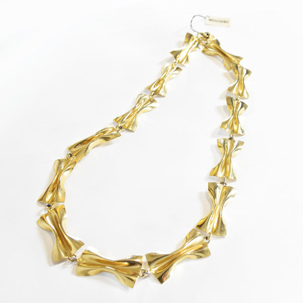 MOSCHINO vintage necklace, 1980s gold-tone pasta bow MOSCHINO necklace, vintage quirky designer jewelry, statement designer piece.