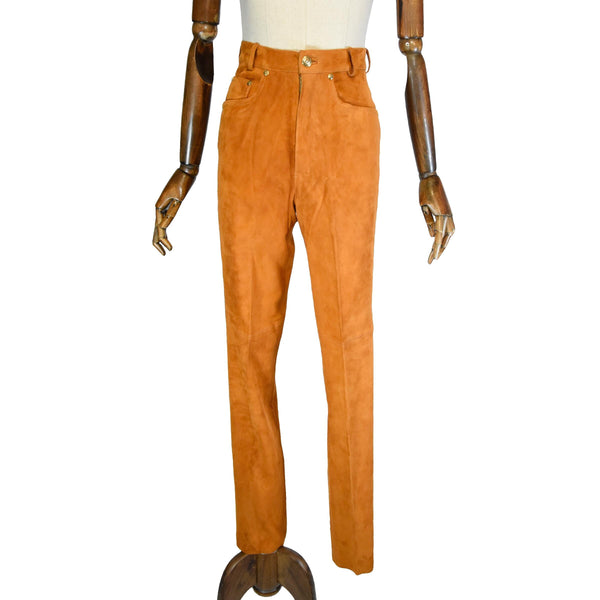 ROBERTO CAVALLI pants, vintage suede high waist pants, CAVALLI stretch luxury trousers from the 1980s, luxury brown suede pants.