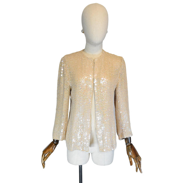 TOT-HOM sequin jacket, vintage 90s beige party sequins jacket, Spanish haute couture luxury jacket, vintage 1990s evening jacket.