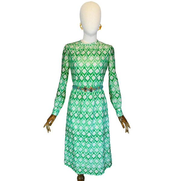 ADELE SIMPSON dress, VINTAGE Adele Simpson 1960s green print day dress, Bergdorf Goodman Adele Simpson retro print dress.