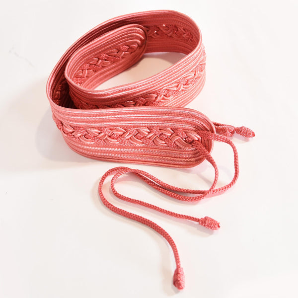 VINTAGE 1980s satin cord belt, VINTAGE wide pink satin belt with braided detail and tie closure, vintage retro satin cord belt from the '80s