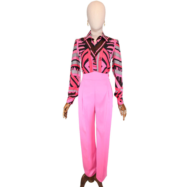 VALENTINO vintage pants, wool pink high-waisted trousers with wide waistband and side pockets, 1980s VALENTINO miss V pants.