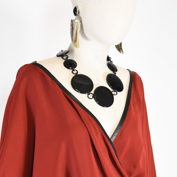 SHARRA PAGANO necklace,  black disc statement necklace, Italian 90s jewelry, vintage Sharra Pagano acrylic collar.