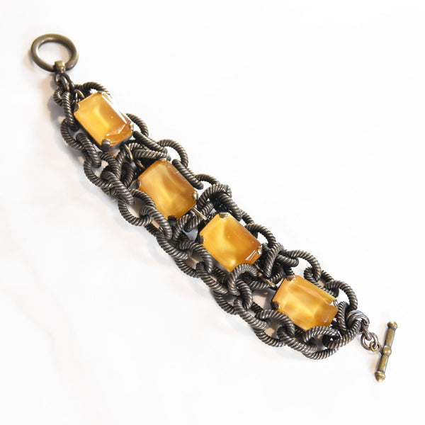 SHARRA PAGANO 2000s chunky bracelet, oversized chain & yellow stones bracelet, VINTAGE bold chain bracelet by Sharra Pagano.