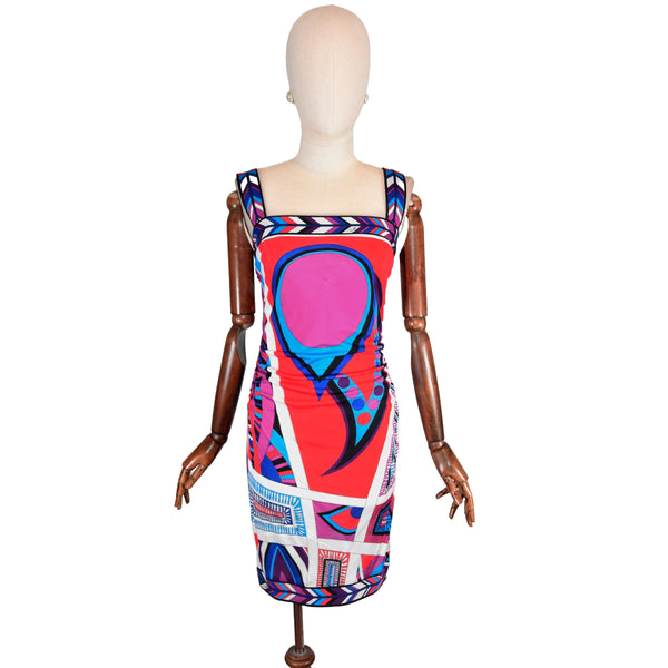 VINTAGE Emilio Pucci dress, 2000s multicolor abstract print bodycon, ICONIC Pucci viscose dress, designer 2000s sleeveless dress.