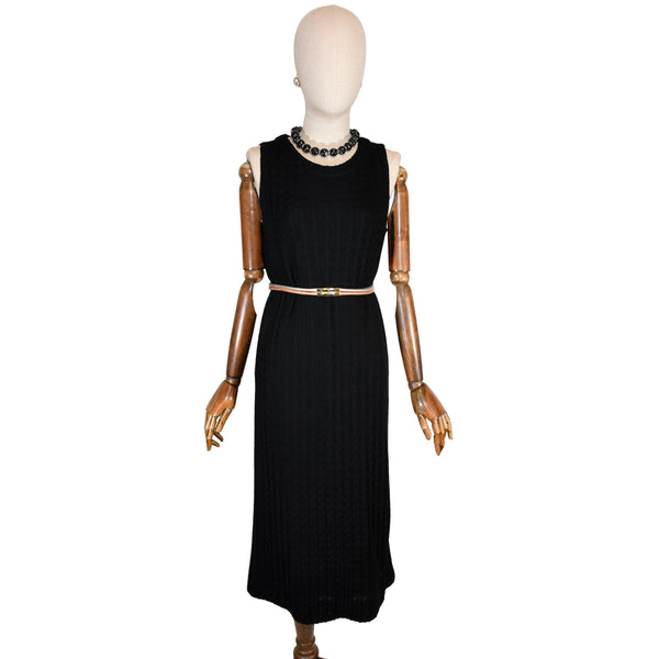 MISSONI vintage 60s knit dress, black sleeveless Italian luxury day dress, MISSONI 60s black casual knit dress, vintage designer midi dress.